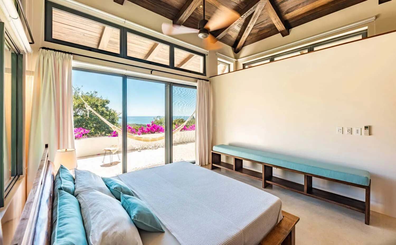 Calla Lily villa master bedroom with hammock and jungle view, Nosara