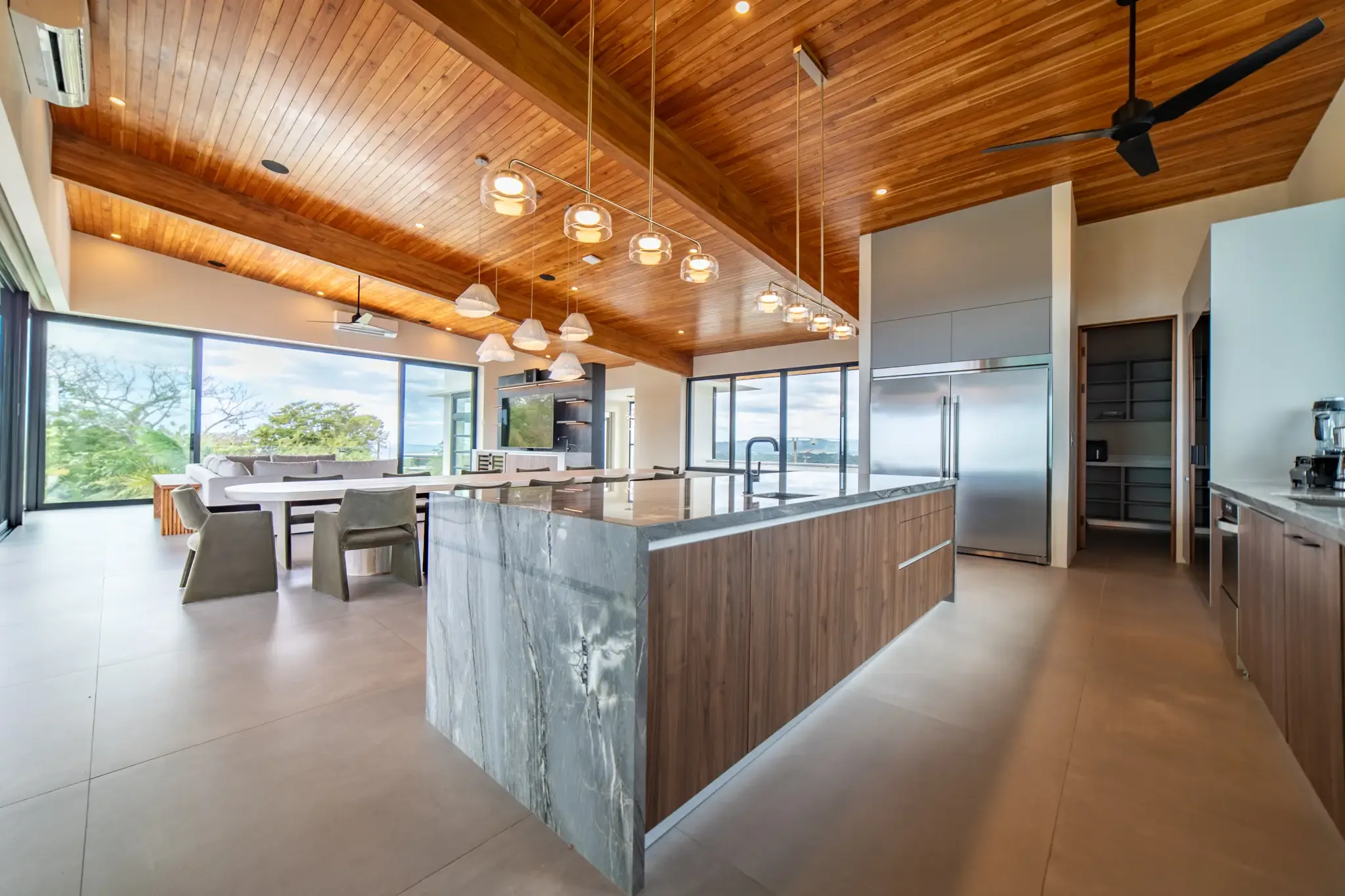 Casa Vivo villa chef's kitchen with marble island, Nosara